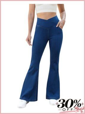 Women's Bell Bottom Jeans Crossover High Waist Stretchy Flared Jeggings
